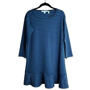Draper James Blue and Black Striped Long Sleeve Ruffle Hem Dress Size XS
